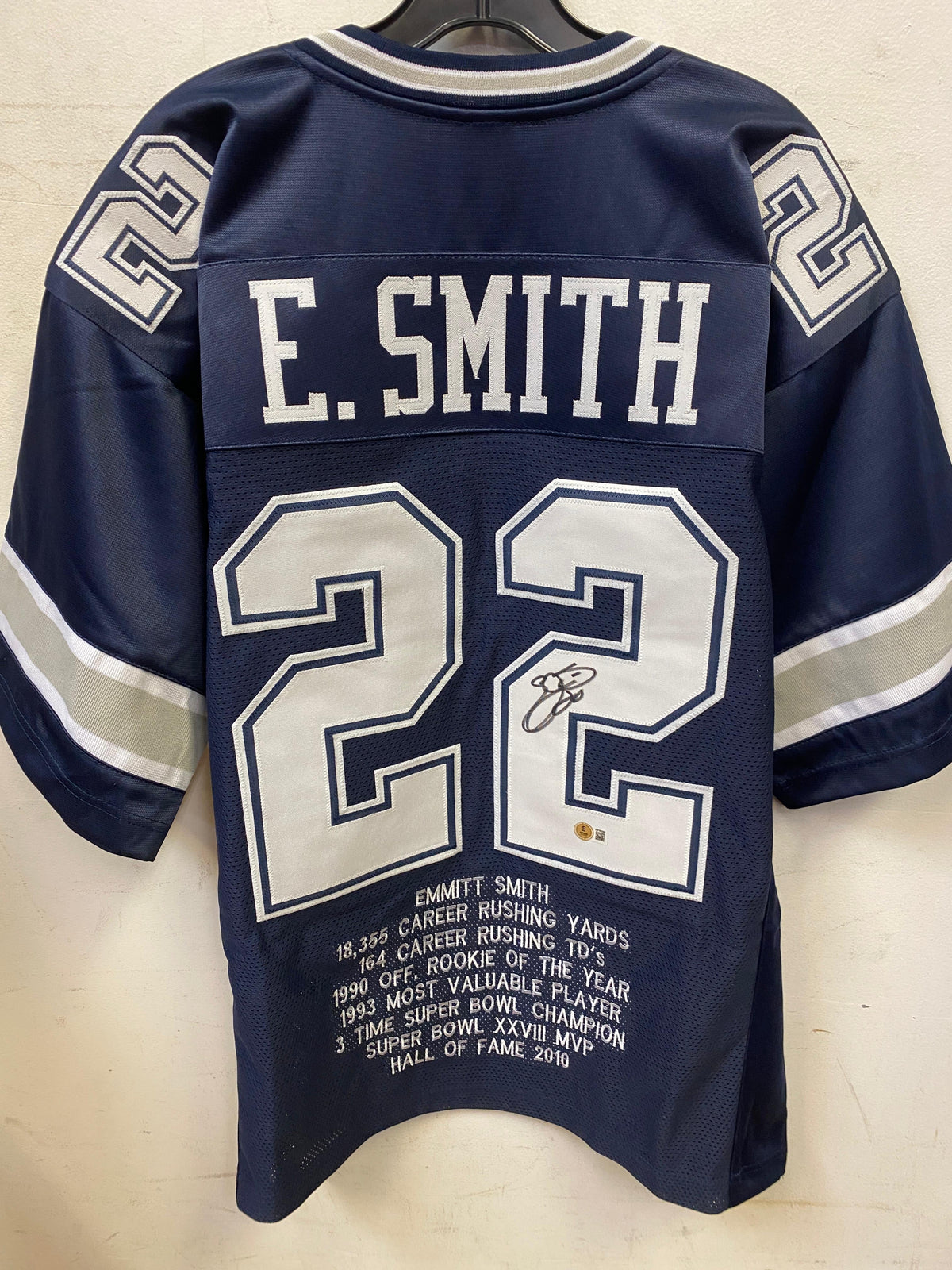 Emmitt Smith autographed Dallas Cowboys stat jersey Beckett product image 1