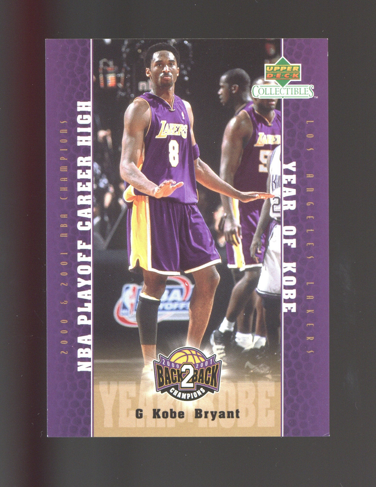 2001 Upper Deck Los Angeles Lakers Back2Back Champions #LA19 Kobe Bryant product image 1, provided for visual reference and