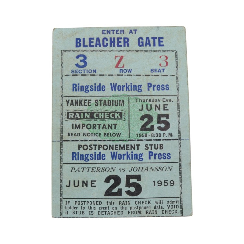 Floyd Patterson vs Ingemar Johansson June 25th 1959 Program and Ticket Stub Set product image 2, provided for visual