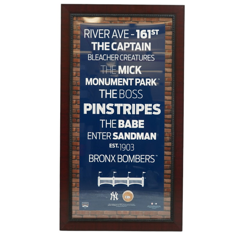 Yankee Stadium Subway Sign Collage with Game Used Dirt Framed 19x35 Steiner COA product image 1, provided for visual