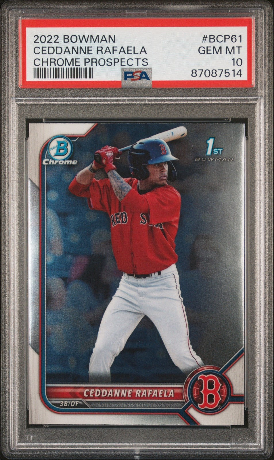 Graded 2022 Bowman Ceddanne Rafaela #BCP61 Chrome Prospects Card PSA 10 product image 1, provided for visual reference and