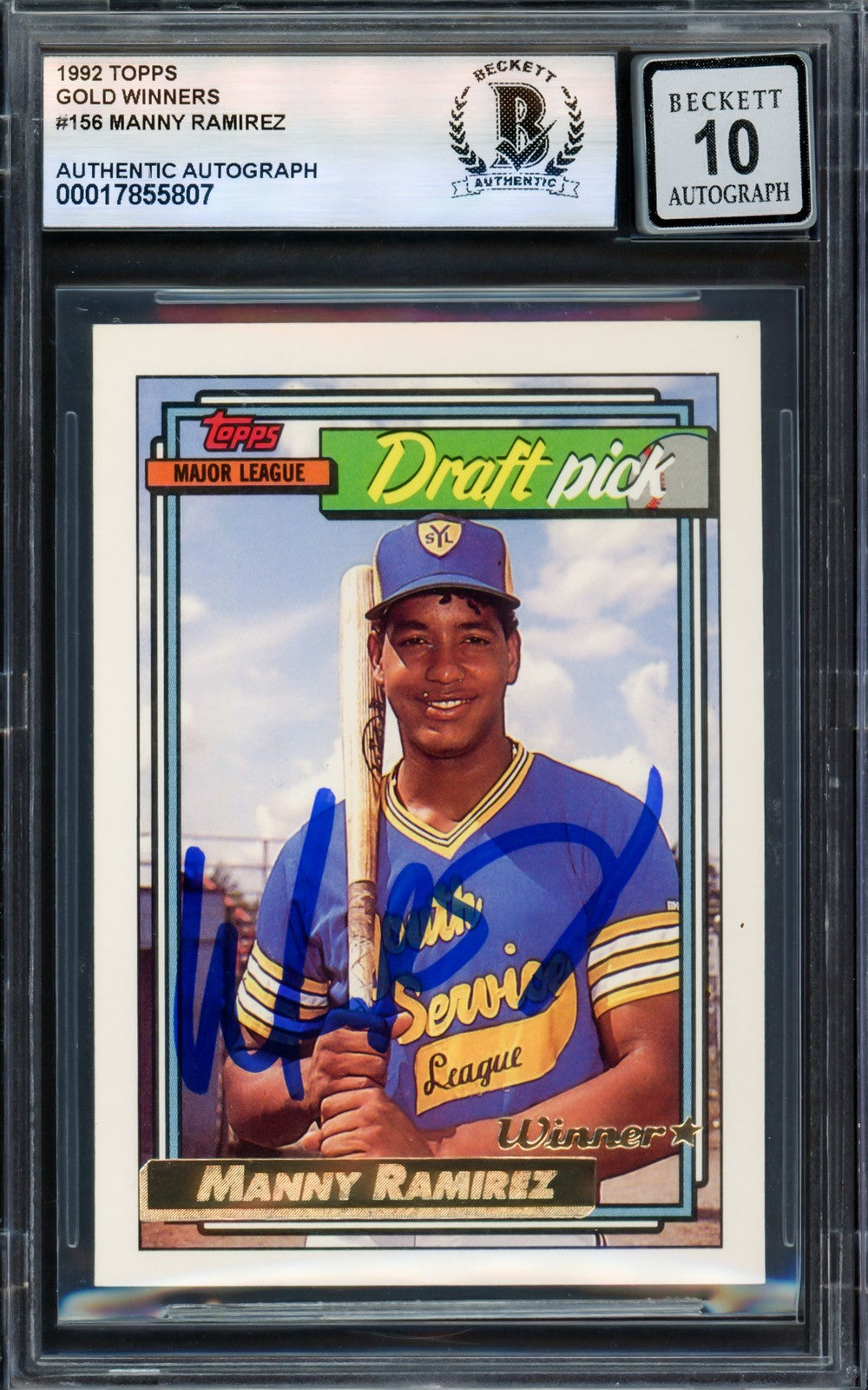 Manny Ramirez 1992 Topps Gold Winners RC #156 Signed Trading Card Beckett BAS product image 1, provided for visual reference