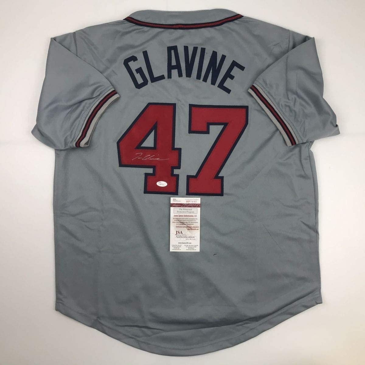 Autographed/Signed Tom Glavine Atlanta Grey Baseball Jersey JSA COA product image 1, provided for visual reference and