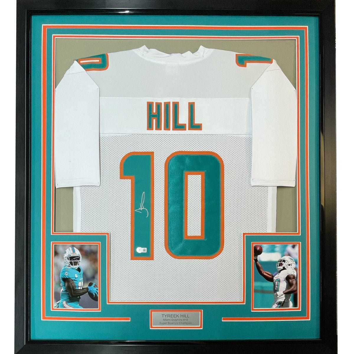 Framed Autographed/Signed Tyreek Hill 35x39 Miami White Jersey BAS COA product image 1, provided for visual reference and