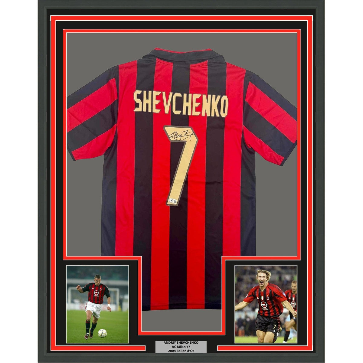Framed Autographed/Signed Andriy Shevchenko 35x39 AC Milan Jersey BAS COA product image 1, provided for visual reference and