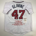 Autographed/Signed Tom Glavine Atlanta White Stat Baseball Jersey JSA COA product image 1, provided for visual reference and