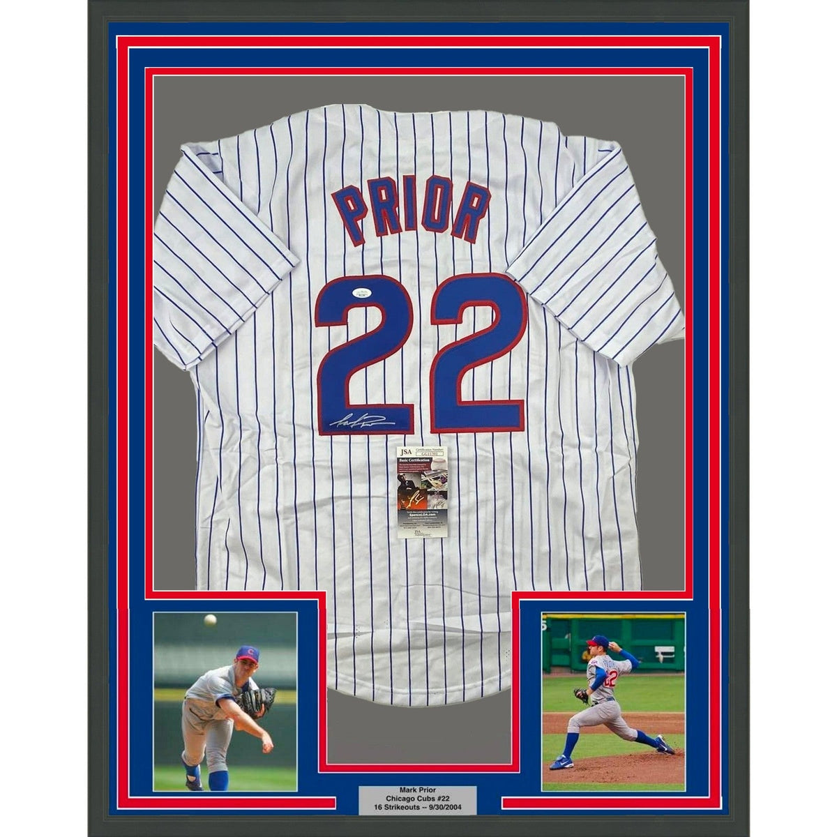 Framed Autographed/Signed Mark Prior 35x39 Chicago Pinstripe Jersey JSA COA product image 1, provided for visual reference