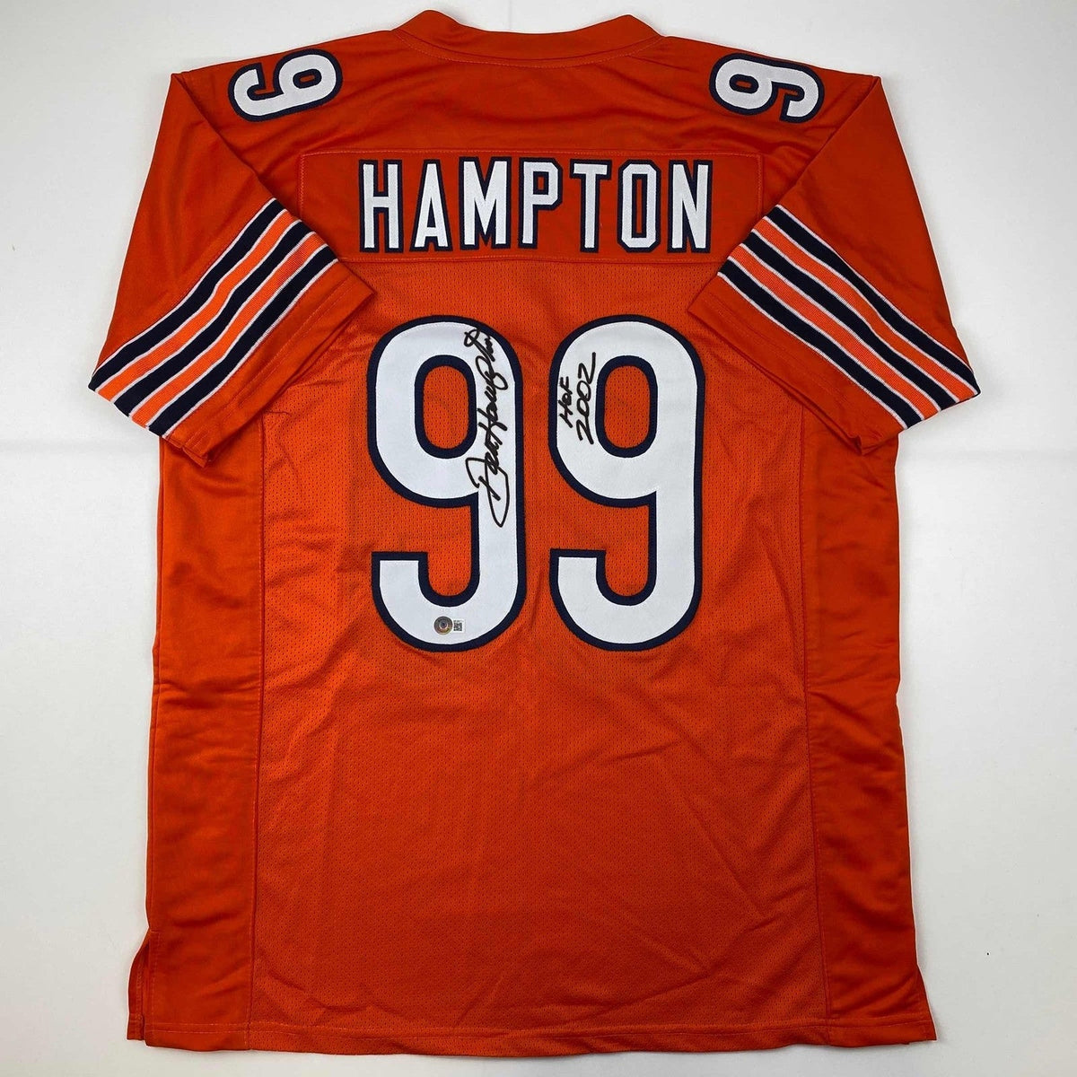 Autographed/Signed Dan Hampton HOF 2002 Chicago Orange Jersey Beckett COA product image 1, provided for visual reference and