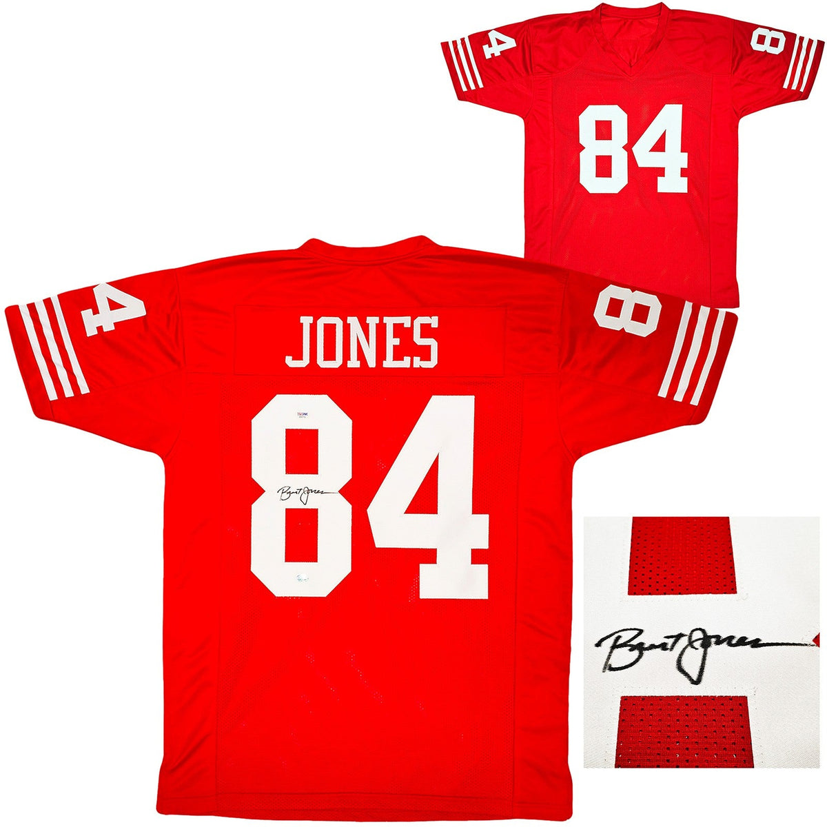 San Francisco 49ers Brent Jones Signed Red Jersey PSA/DNA product image 1, provided for visual reference and product detail