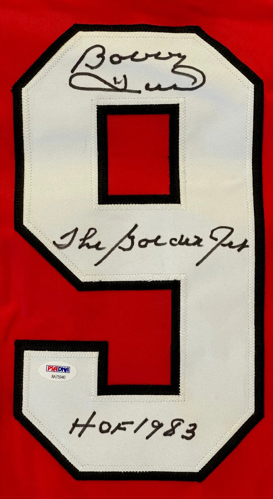 Bobby Hull Autographed Chicago Blackhawks Red XL Jersey (PSA) product image 2, provided for visual reference and product