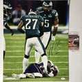 Autographed/Signed Malcolm Jenkins Eagles SB LII Hit 16x20 Photo JSA COA #1 product image 1, provided for visual reference