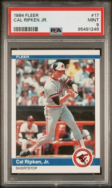 Graded 1984 Fleer Cal Ripken Jr. #17 Baseball Card PSA 9 Mint product image 1, provided for visual reference and product