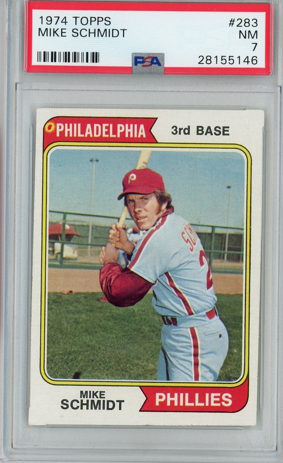 Graded 1974 Topps Mike Schmidt #283 2nd Year Baseball Card PSA 7 NM product image 1, provided for visual reference and
