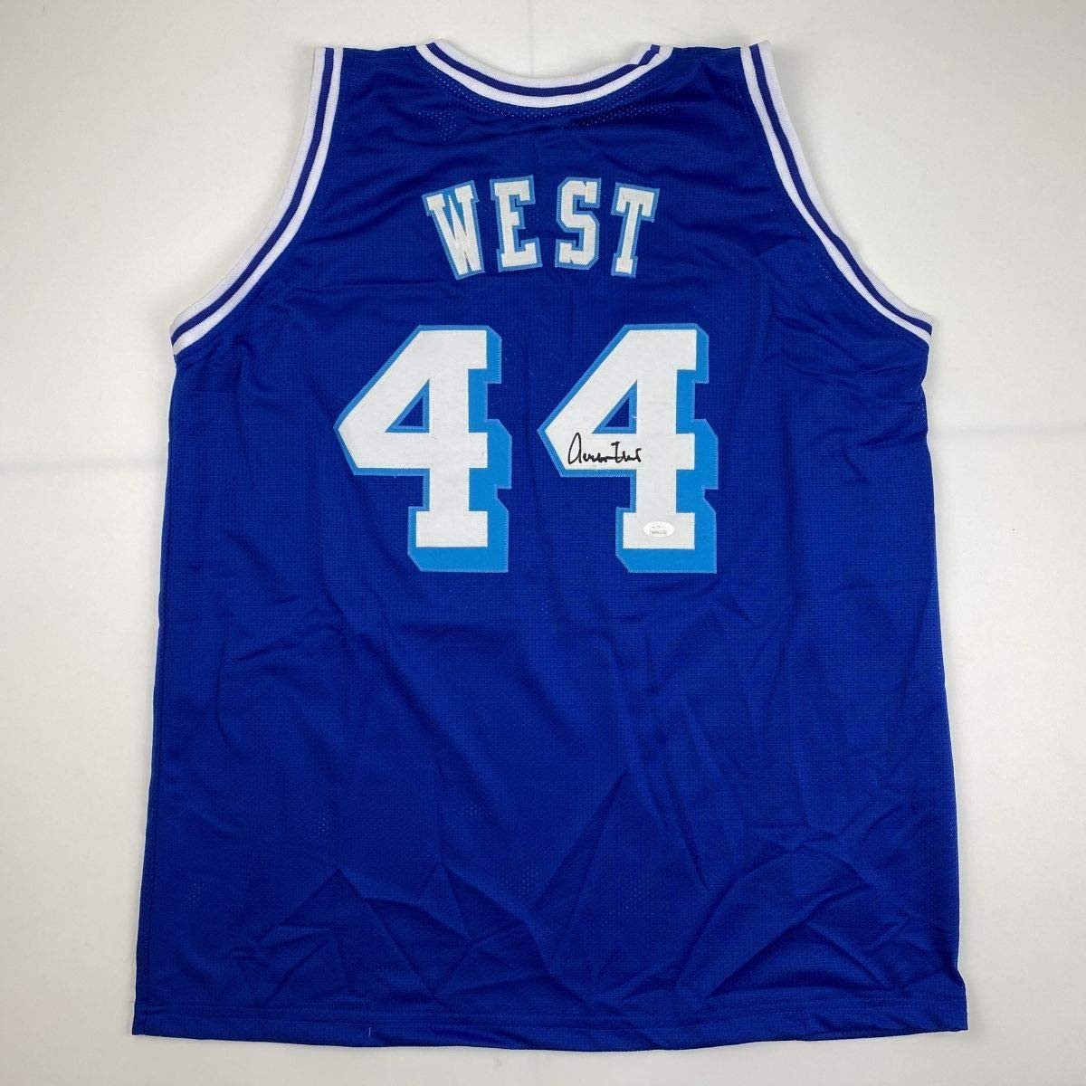 Autographed/Signed JERRY WEST Los Angeles LA Blue Retro Jersey JSA COA Auto product image 1, provided for visual reference