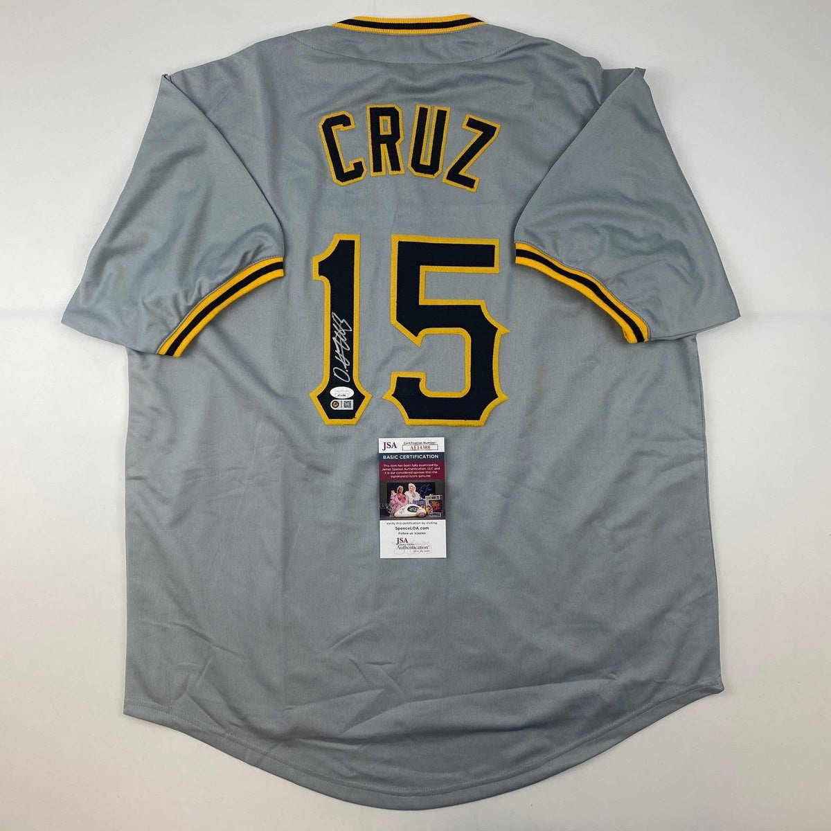 Autographed/Signed Oneil Cruz Pittsburgh Grey Baseball Jersey JSA COA product image 1, provided for visual reference and
