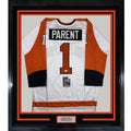 FRAMED Signed BERNIE PARENT 35x39 Philadelphia White Jersey JSA COA product image 1, provided for visual reference and