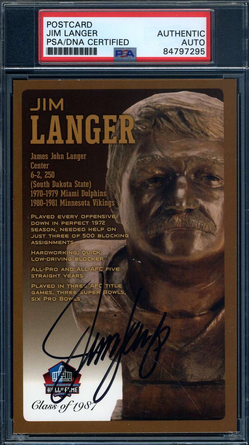 Jim Langer PSA DNA Signed Hall of Fame Bronze Bust Postcard Autograph product image 1, provided for visual reference and
