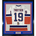 FRAMED Signed BRYAN TROTTIER HOF 97 35x39 NY White Jersey JSA COA product image 1, provided for visual reference and product