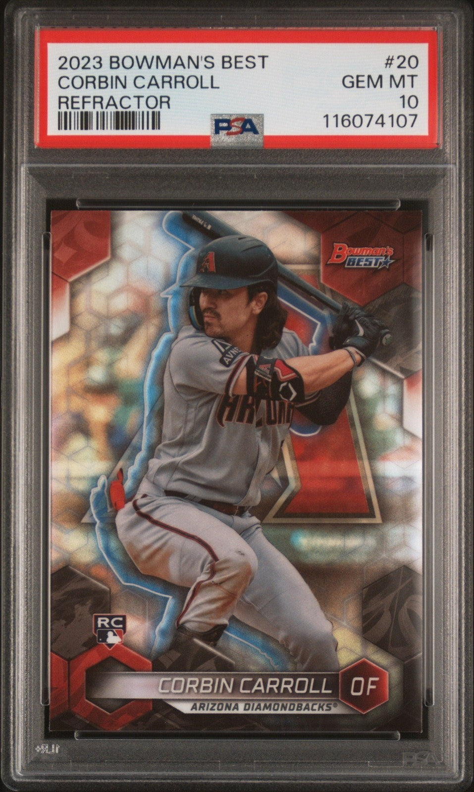 Graded 2023 Bowmans Best Corbin Carroll #20 Refractor RC Card PSA 10 product image 1, provided for visual reference and