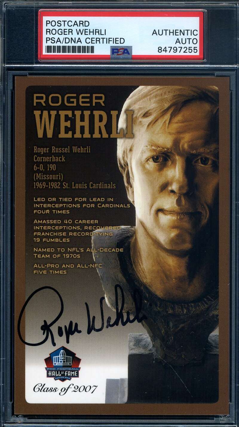 Roger Wehrli PSA DNA Signed Hall of Fame Bronze Bust Postcard Autographed product image 1, provided for visual reference and