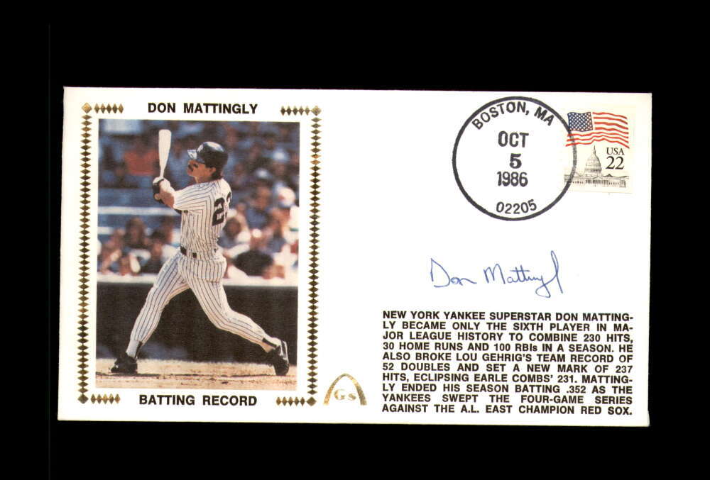 Don Mattingly PSA DNA Signed FDC 1986 First Day Cover Cache Batting Record Auto product image 1, provided for visual
