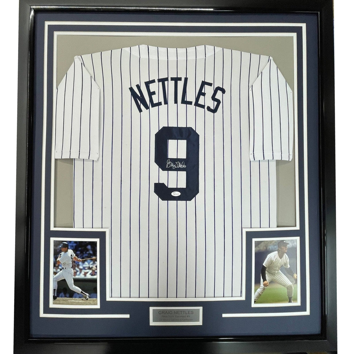 Framed Autographed/Signed Graig Nettles 35x39 NY Pinstripe Jersey JSA COA product image 1, provided for visual reference and