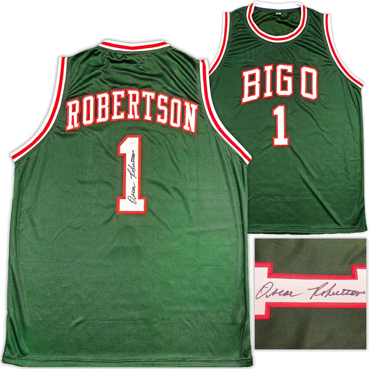Milwaukee Bucks Oscar Robertson Signed Green Jersey JSA product image 1, provided for visual reference and product detail