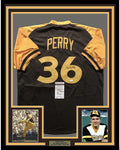 Framed Signed Gaylord Perry 35x39 San Diego Brown Jersey JSA COA product image 1, provided for visual reference and product