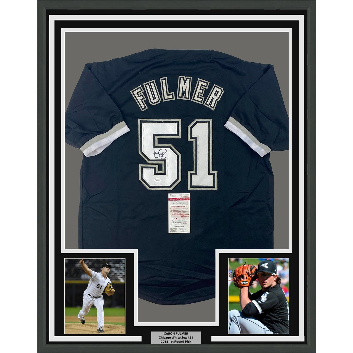 Framed Autographed/Signed Carson Fulmer 35x39 Chicago Black Jersey JSA COA product image 1, provided for visual reference