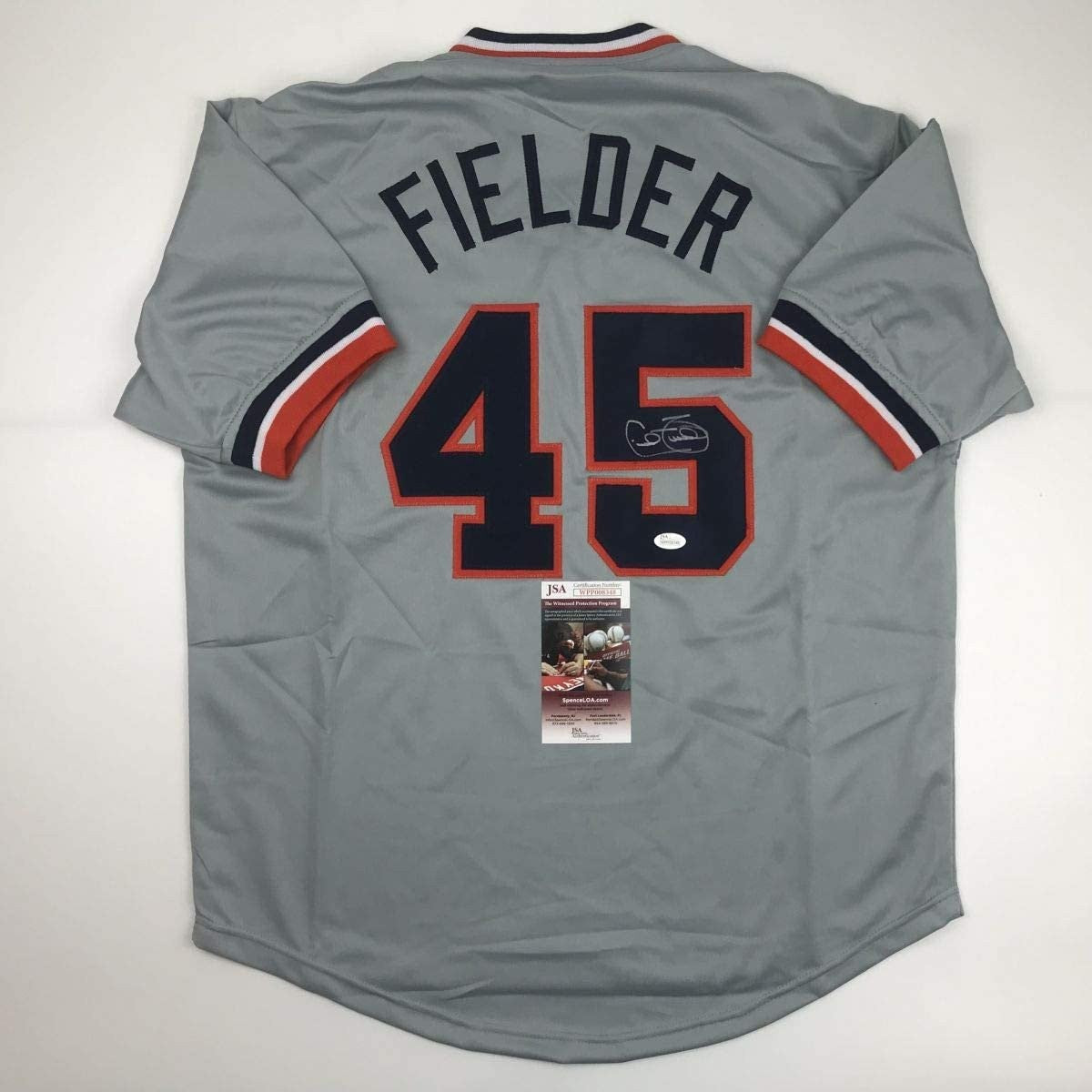Autographed/Signed CECIL FIELDER Detroit Grey Baseball Jersey JSA COA Auto product image 1, provided for visual reference