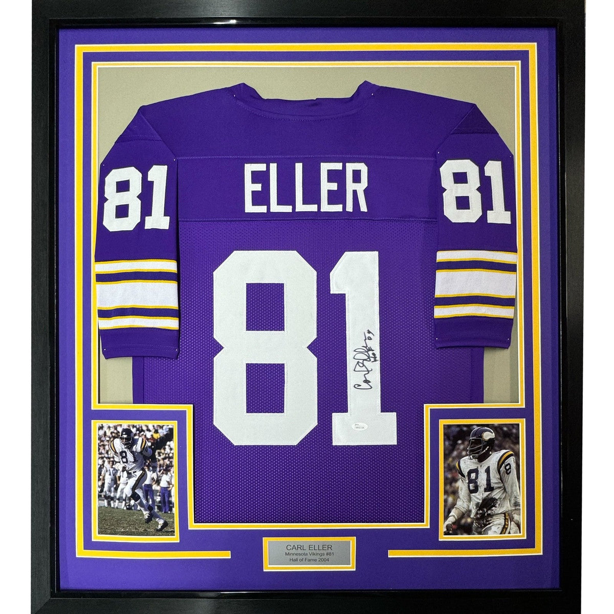 Framed Signed Carl Eller HOF 35x39 Minnesota Purple Jersey JSA COA product image 1, provided for visual reference and