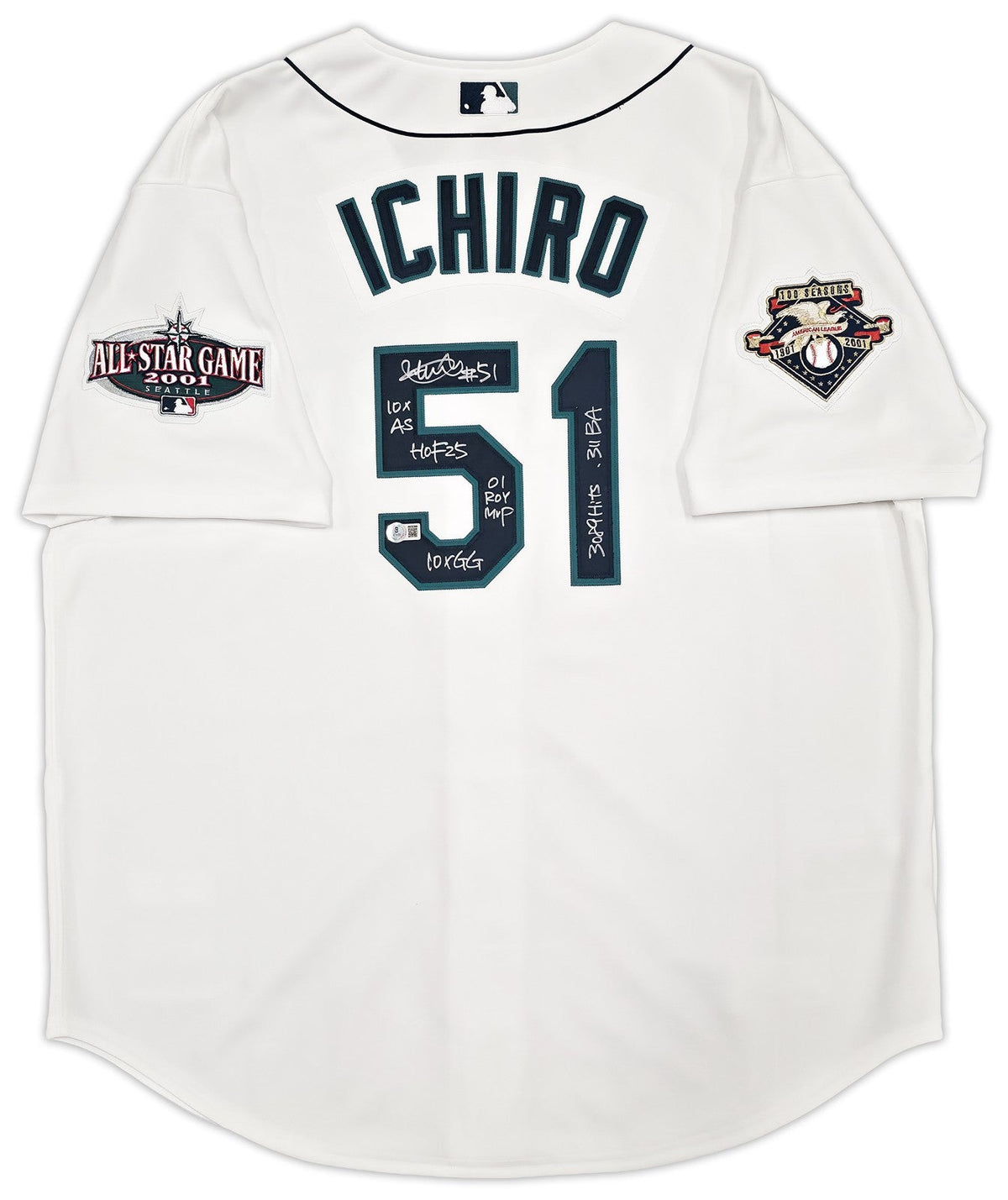 Seattle Mariners Ichiro Suzuki White Signed Auth Jersey Patch Beckett BAS product image 1, provided for visual reference and