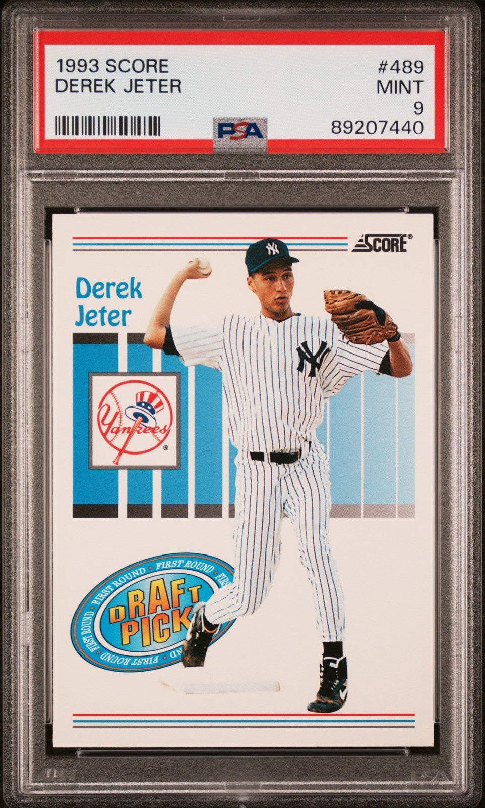 Graded 1993 Score Derek Jeter #489 Rookie RC Baseball Card PSA 9 Mint product image 1, provided for visual reference and