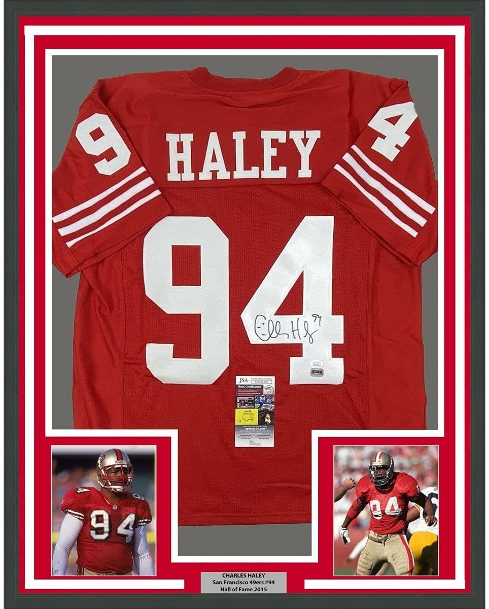 Framed Signed Charles Haley 35x39 San Francisco Red Jersey JSA COA product image 1, provided for visual reference and