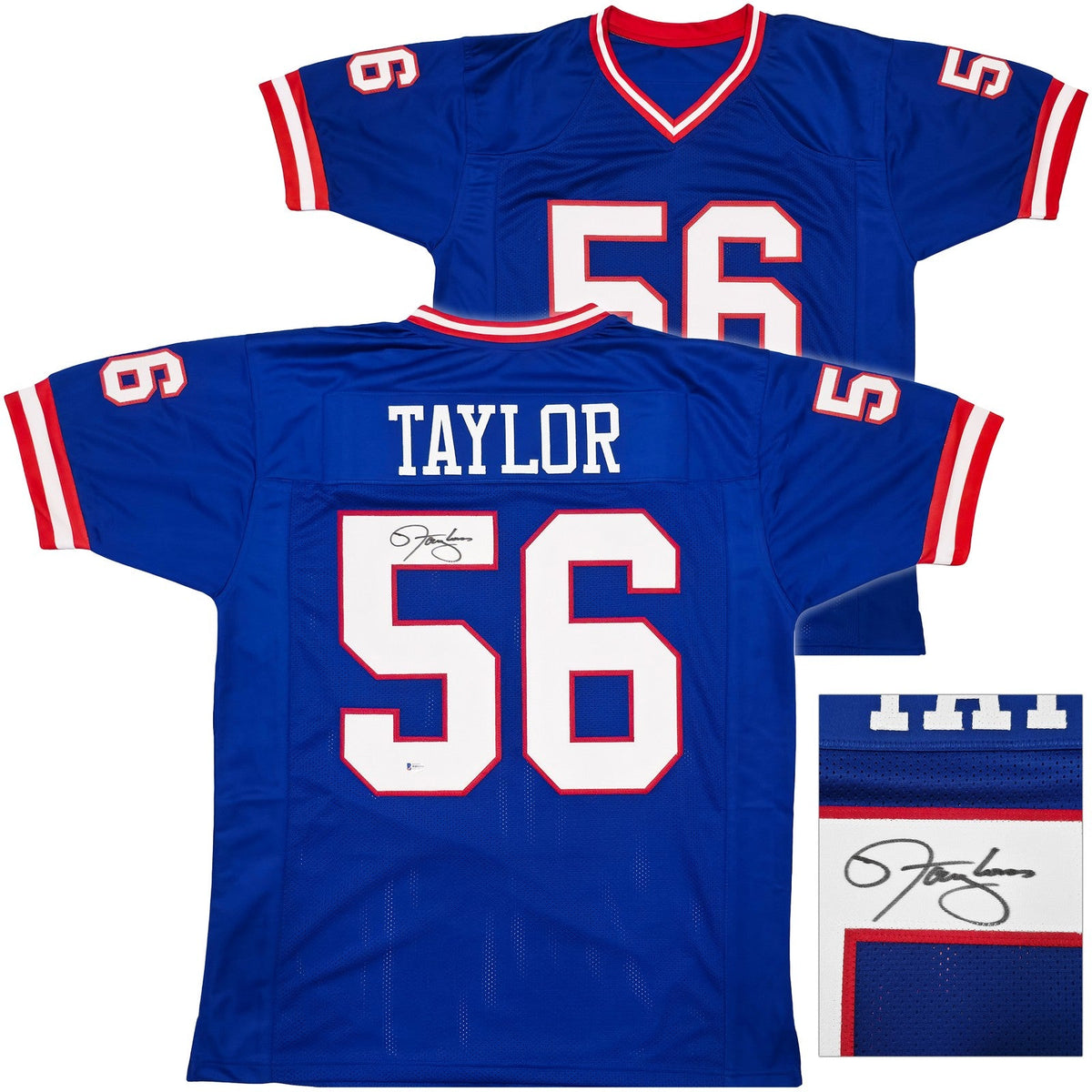 New York Giants Lawrence Taylor Signed Blue Jersey Beckett BAS product image 1, provided for visual reference and product