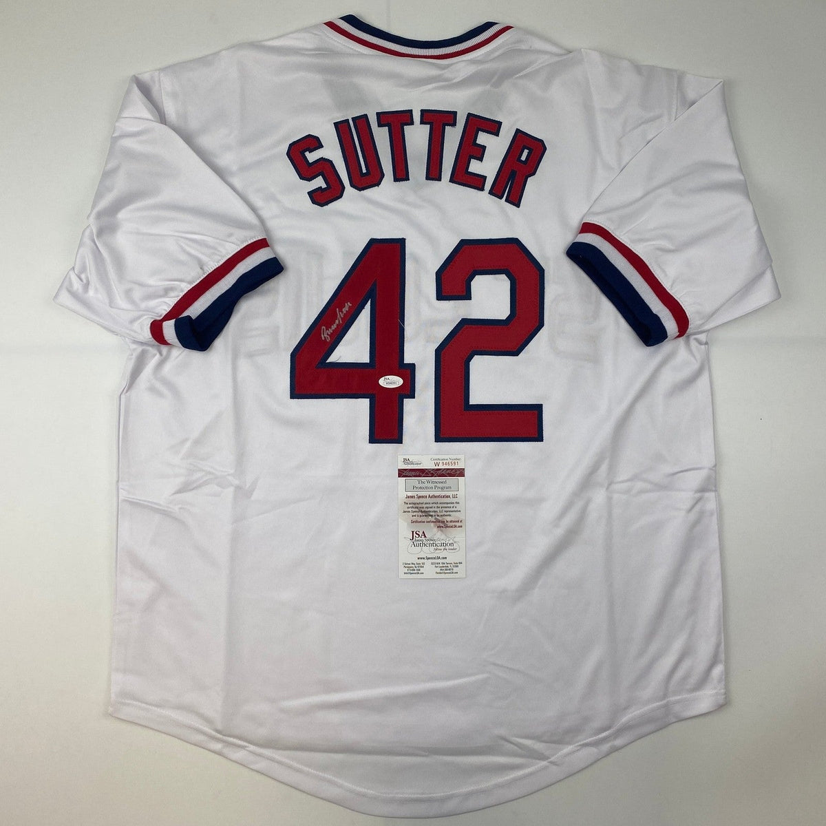 Autographed/Signed Bruce Sutter St. Louis White Baseball Jersey JSA COA product image 1, provided for visual reference and