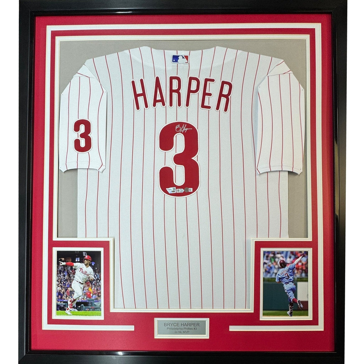 Framed Signed Bryce Harper 35x39 Phillies Jersey Fanatics & MLB COA product image 1, provided for visual reference and
