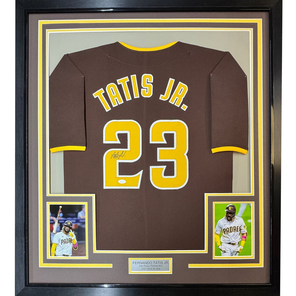 Framed Signed Fernando Tatis Jr. 35x39 Slam SD Brown Jersey JSA COA product image 1, provided for visual reference and