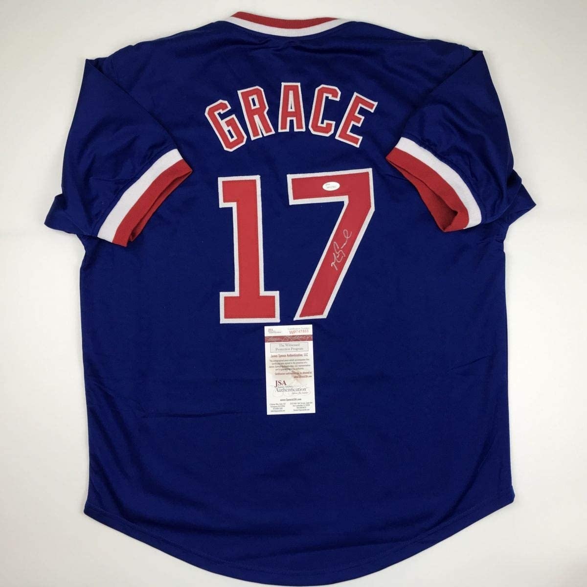 Autographed/Signed MARK GRACE Chicago Blue Baseball Jersey JSA COA Auto product image 1, provided for visual reference and