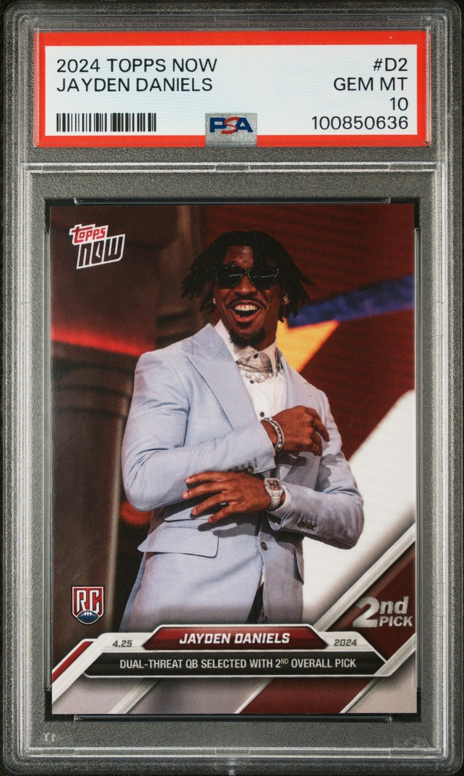 Graded 2024 Topps Now Jayden Daniels #D2 Rookie RC Card PSA 10 Gem Mint product image 1, provided for visual reference and