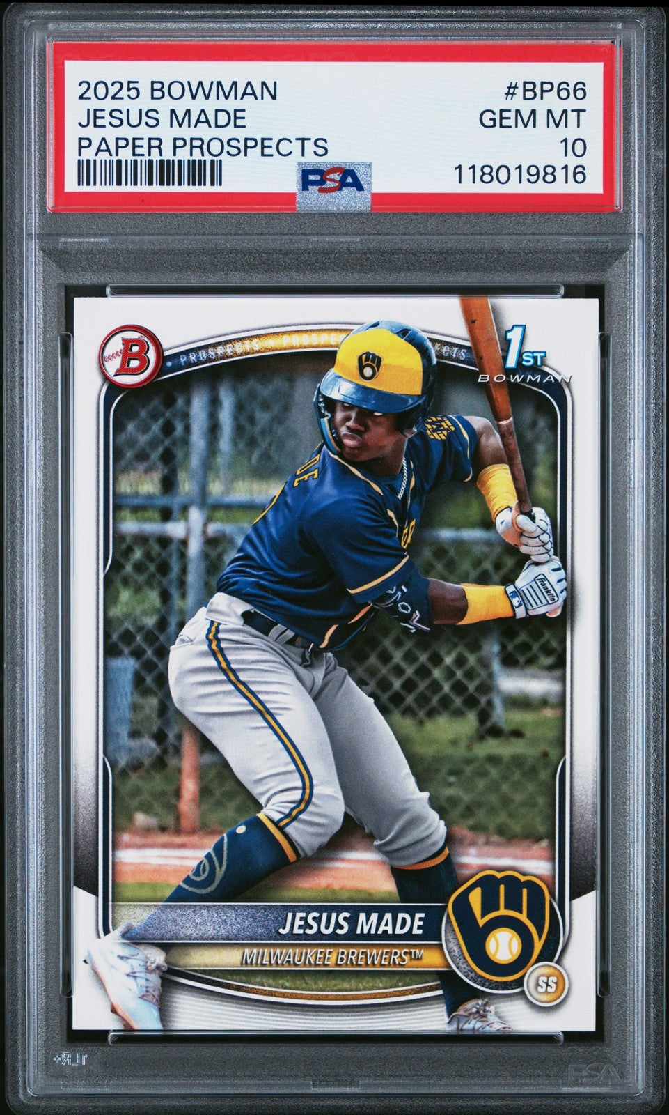 Graded 2025 Topps Bowman Jesus Made #BP66 Paper Rookie RC Card PSA 10 product image 1, provided for visual reference and