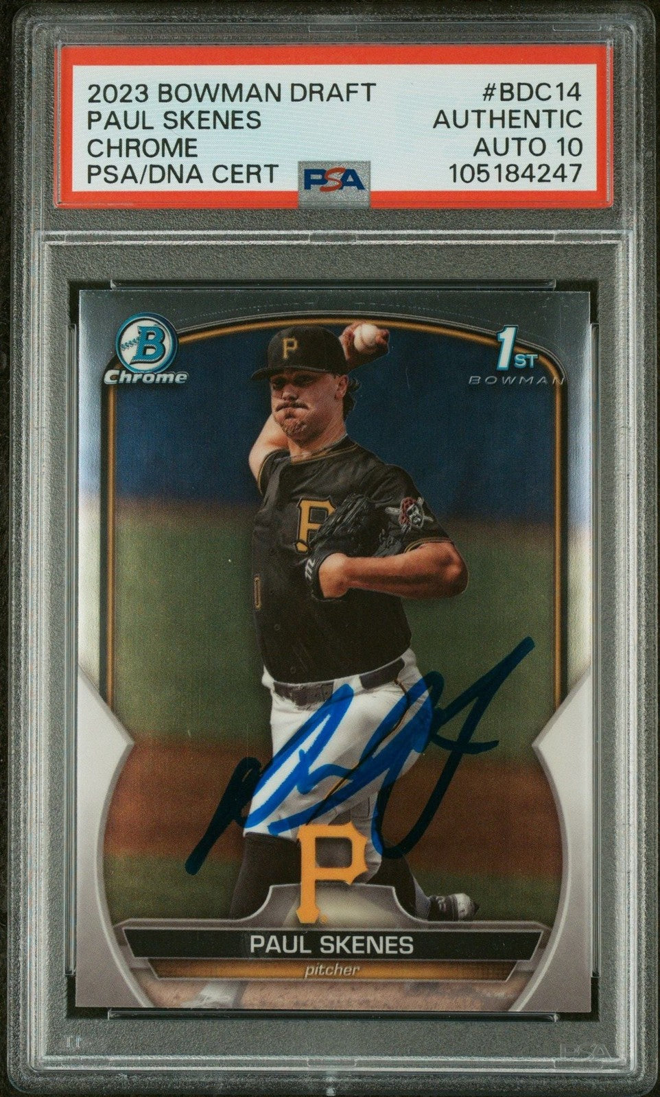 Graded 2023 Bowman Draft Paul Skenes #BDC14 Chrome RC Card PSA 10 Auto product image 1, provided for visual reference and