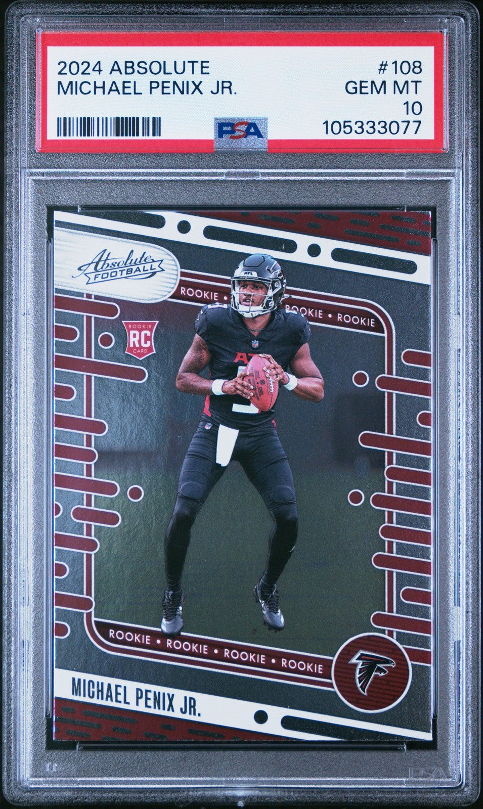 Graded 2024 Panini Absolute Michael Penix Jr #108 Rookie RC Card PSA 10 product image 1, provided for visual reference and