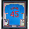 Framed Signed Bob Gibson 35x39 St. Louis Blue Jersey JSA COA Auto product image 1, provided for visual reference and product