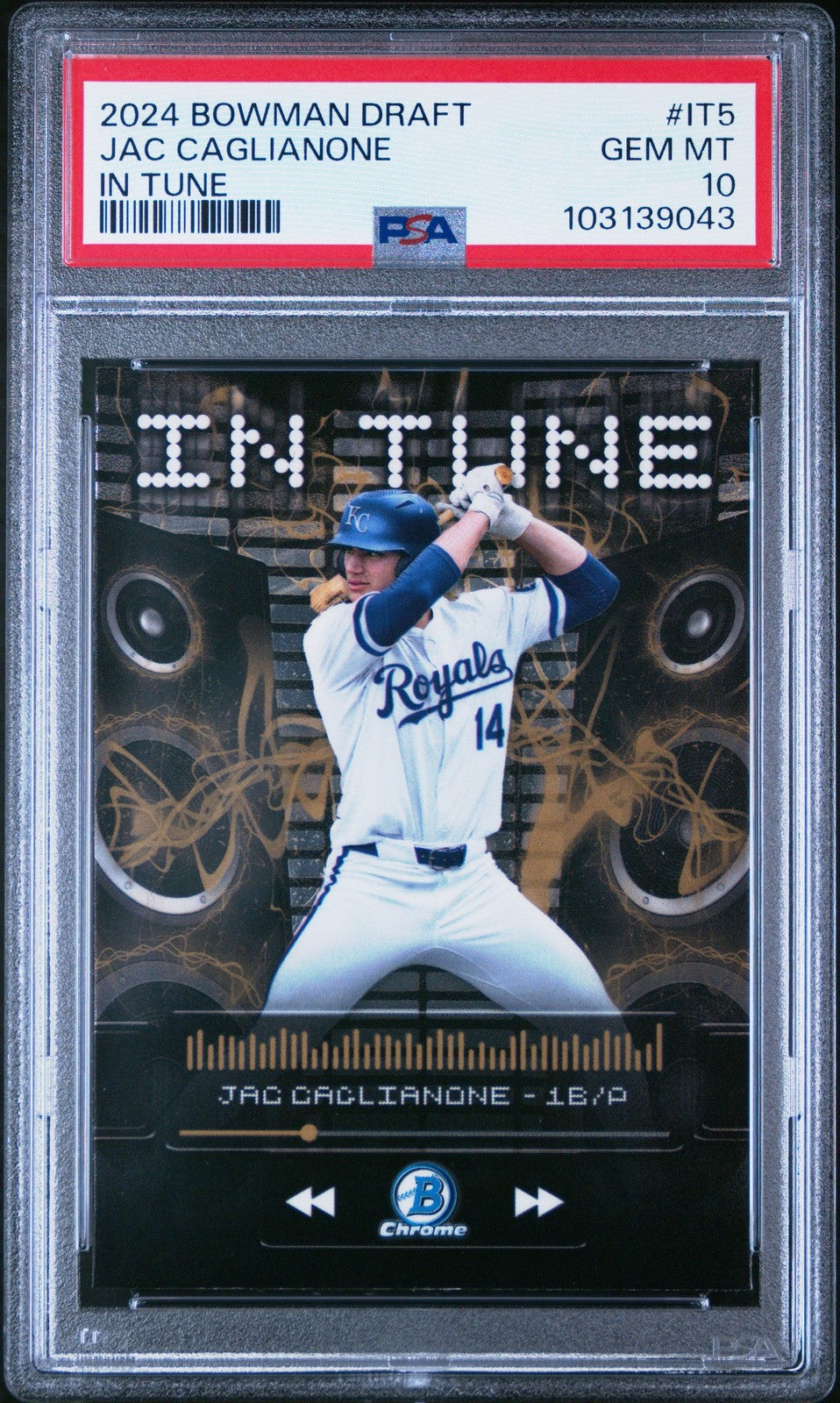 Graded 2024 Topps Bowman Draft Jac Caglianone #IT5 In Tune Card PSA 10 product image 1, provided for visual reference and