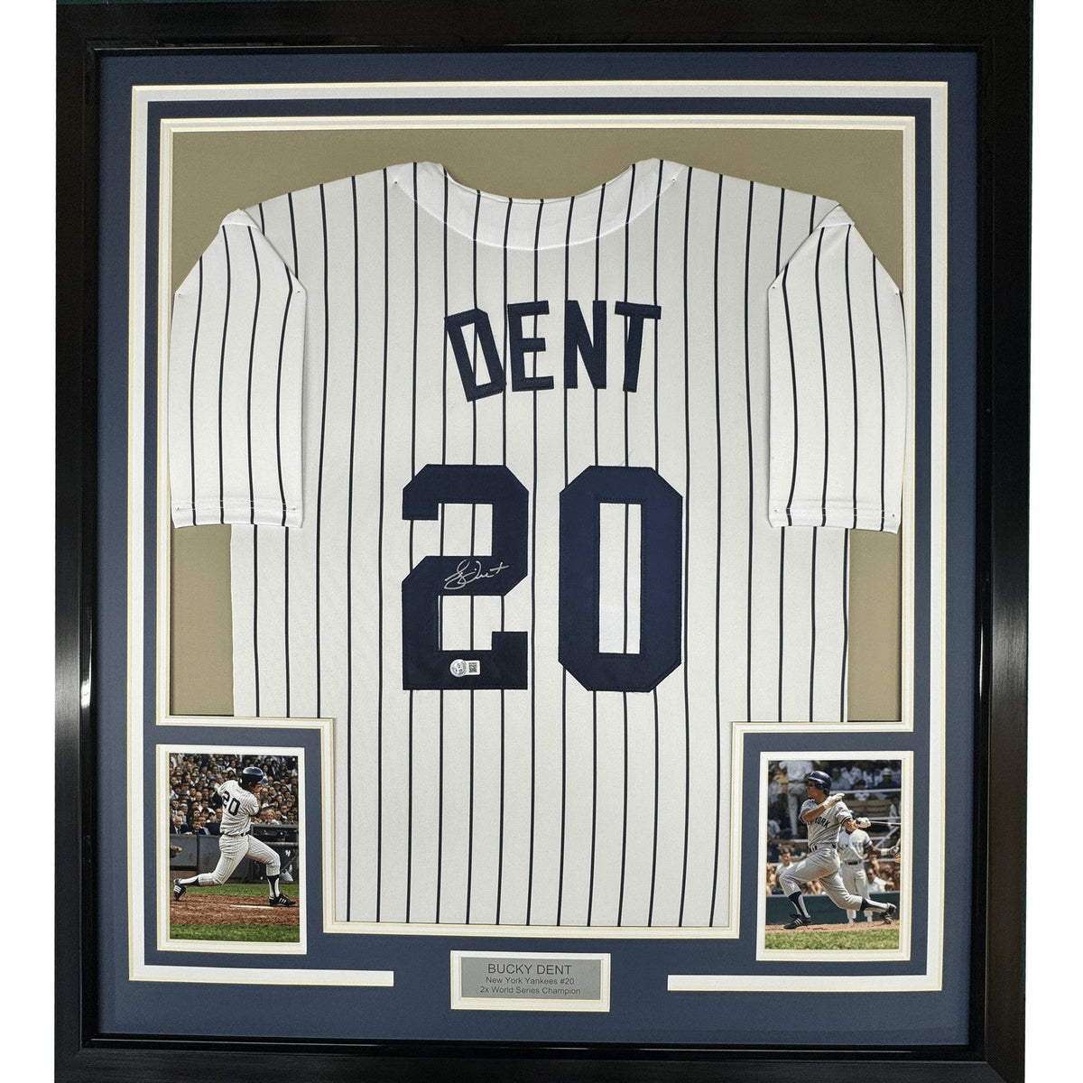 Framed Signed Bucky Dent 35x39 New York Pinstripe Jersey Beckett COA product image 1, provided for visual reference and