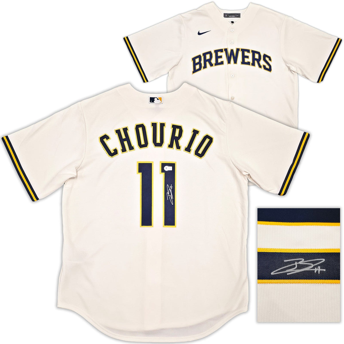 Milwaukee Brewers Jackson Chourio Signed Cream Nike Jersey Size L Beckett BAS product image 1, provided for visual reference