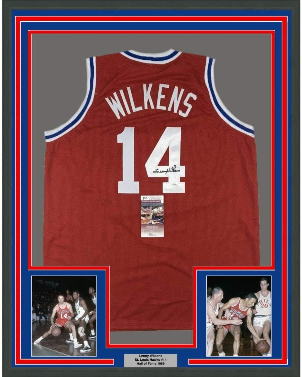 FRAMED Signed LENNY WILKENS 35x39 St. Louis Red Jersey JSA COA Auto product image 1, provided for visual reference and