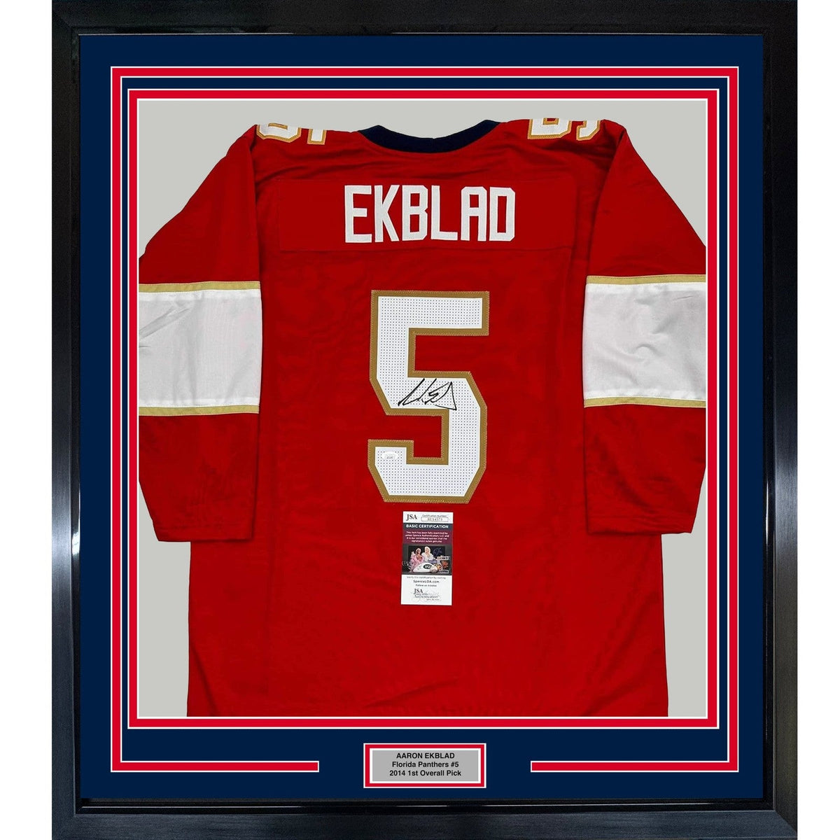 Framed Autographed/Signed Aaron Ekblad 35x39 Florida Red Jersey JSA COA product image 1, provided for visual reference and