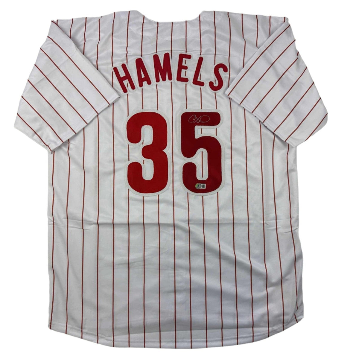 Autographed/Signed Cole Hamels Philadelphia Pinstripe Jersey Beckett COA product image 1, provided for visual reference and